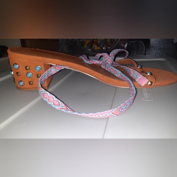 Monroe & Main Ankle Lace Up Aztec Print Studded Turuoise Sandals, Camel Tan, 11 - Picture 5 of 5